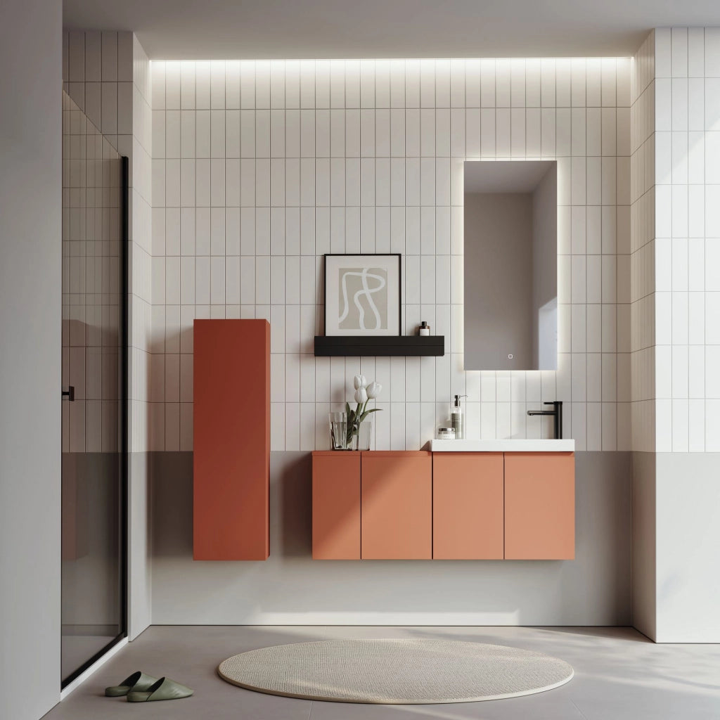 Set mobile lavabo con specchio (2 pezzi) "Ferla 110" - 110 x 22 x 45 cm - Cinnamon opaco