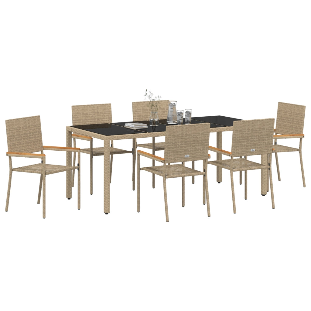 Set da Pranzo da Giardino  da 7 Pezzi Beige Polyrattan