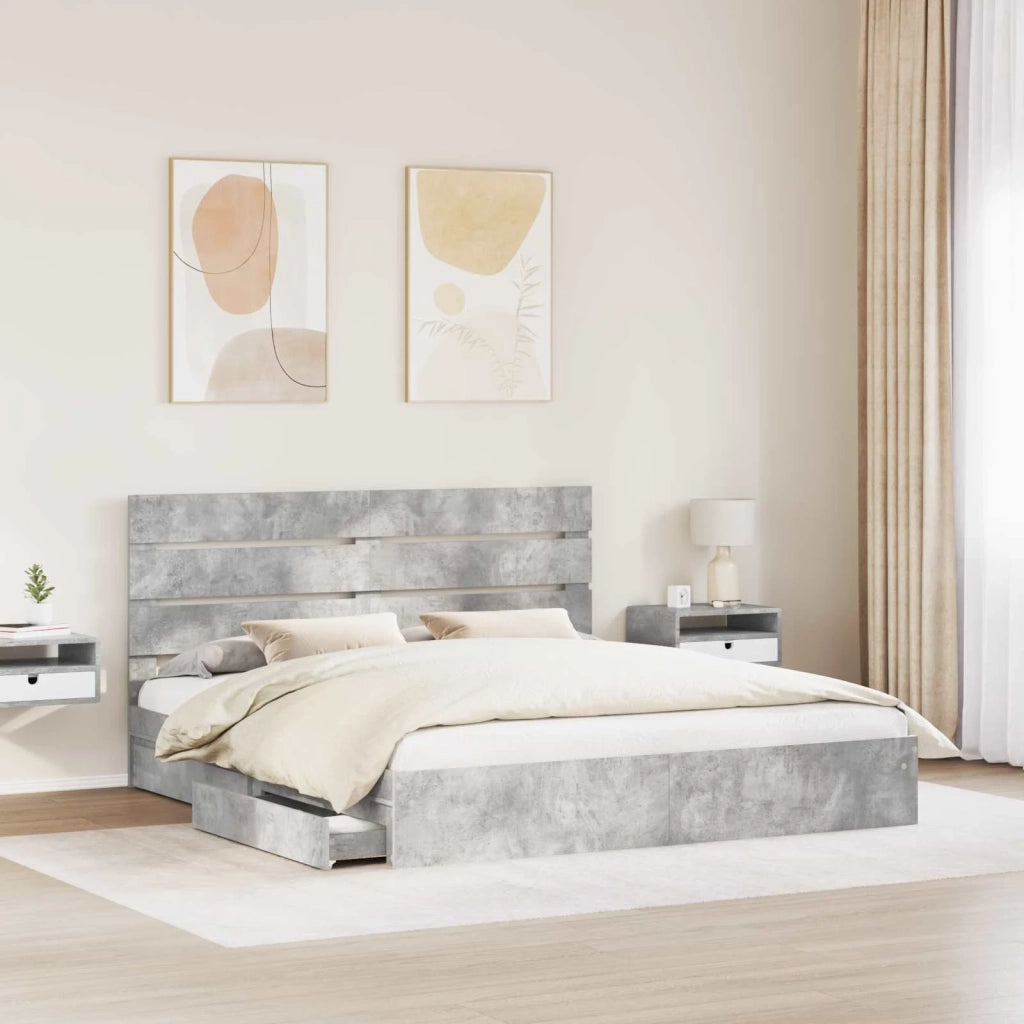 Letto con Contenitore con testiera Grigio cemento 200 x 200 cm 3411875