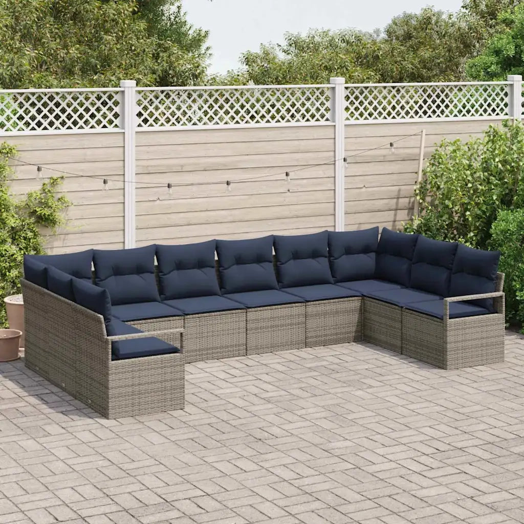 Set di divani con cuscino 10 pcs Grigio polyrattan