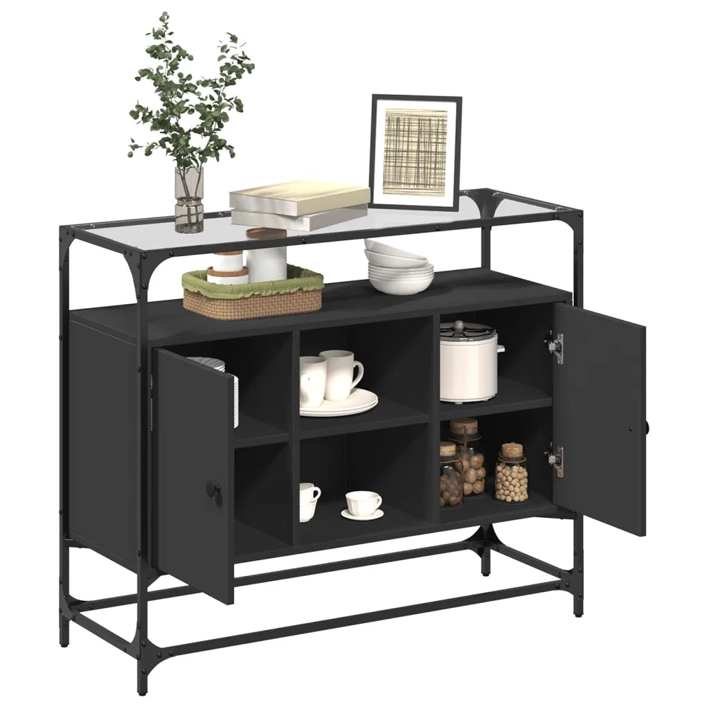 vidaXL Credenza con Piano in Vetro Nero 98x35x81cm Legno Multistrato