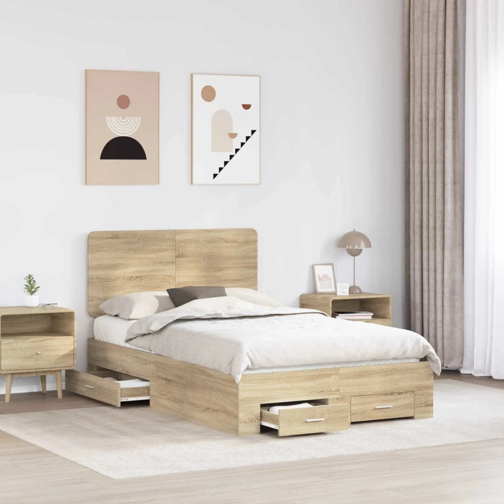 Struttura del letto con testiera Rovere Sonoma 135 x 190 cm 3412794