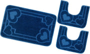 Tappeto Bagno Set 3 Pezzi Tinta Unita Antiscivolo Assorbente Girowater Cuori Made In Italy Blu