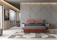 Letto Matrimoniale 160x210 cm con Rete e Contenitore con Testata e Alzata Comoda Imbottito in Tessuto Agata Mados