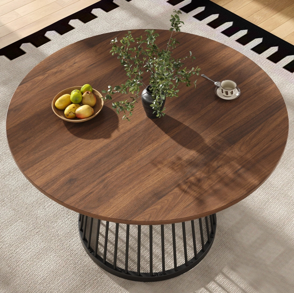 Tavolo da pranzo 80x80x76 cm con piedini regolabili; MDF e metallo; nero e noce