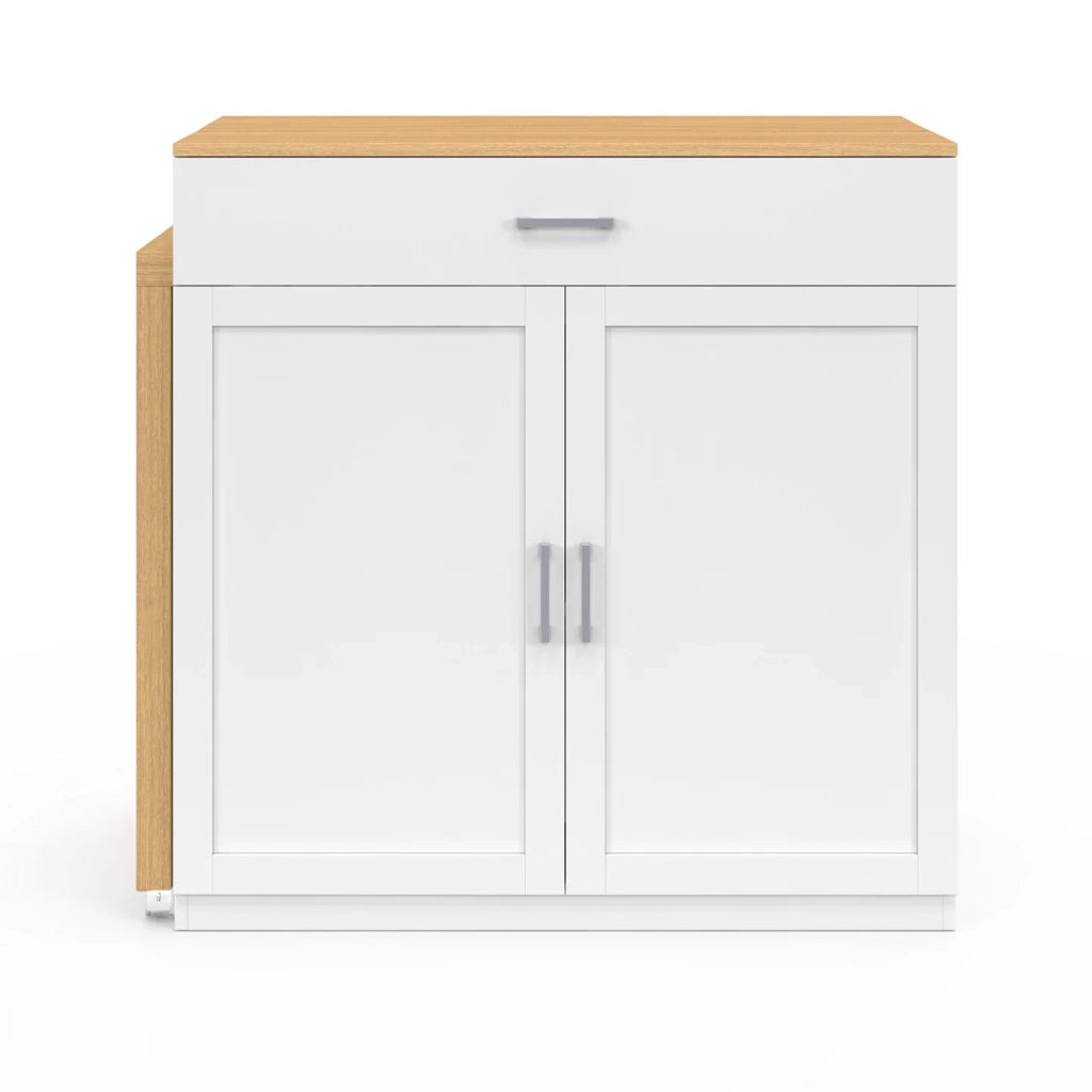 IDMarket - Isola centrale VITO 94-155 cm in legno bianco con tavolo da pranzo integrato allungabile in finitura faggio
