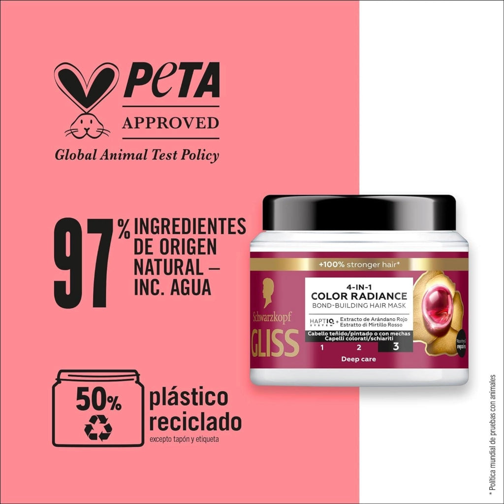 SCHWARZKOPF GLISS 4-IN-1 COLOR RADIANCE MASCHERA 400 ML ESTRATTO DI MIRTILLO ROSSO X CAPELLI COLORATI E SCHIARITI