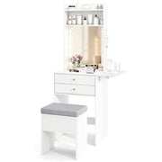 Tavolo da trucco compatto con specchio e luci, Set di comodino con stazione di ricarica bianco-Tavoli da trucco