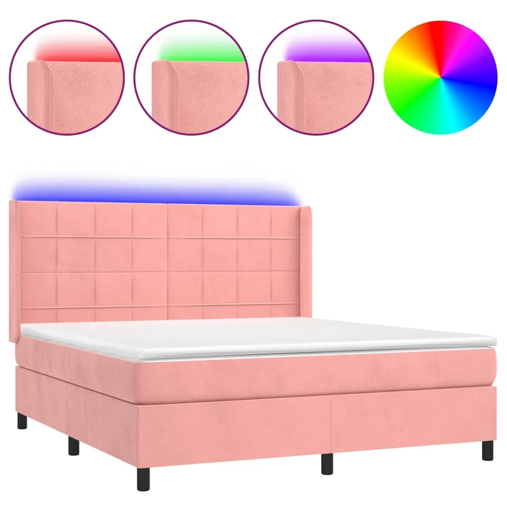Letto a Molle con Materasso e LED Rosa 160x200 cm in Velluto cod mxl 71329