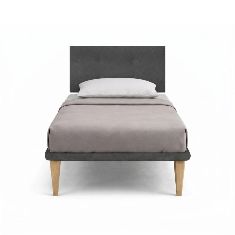 Letto imbottito Singolo 80x190 cm Button - Con rete,Microfibra,Grigio