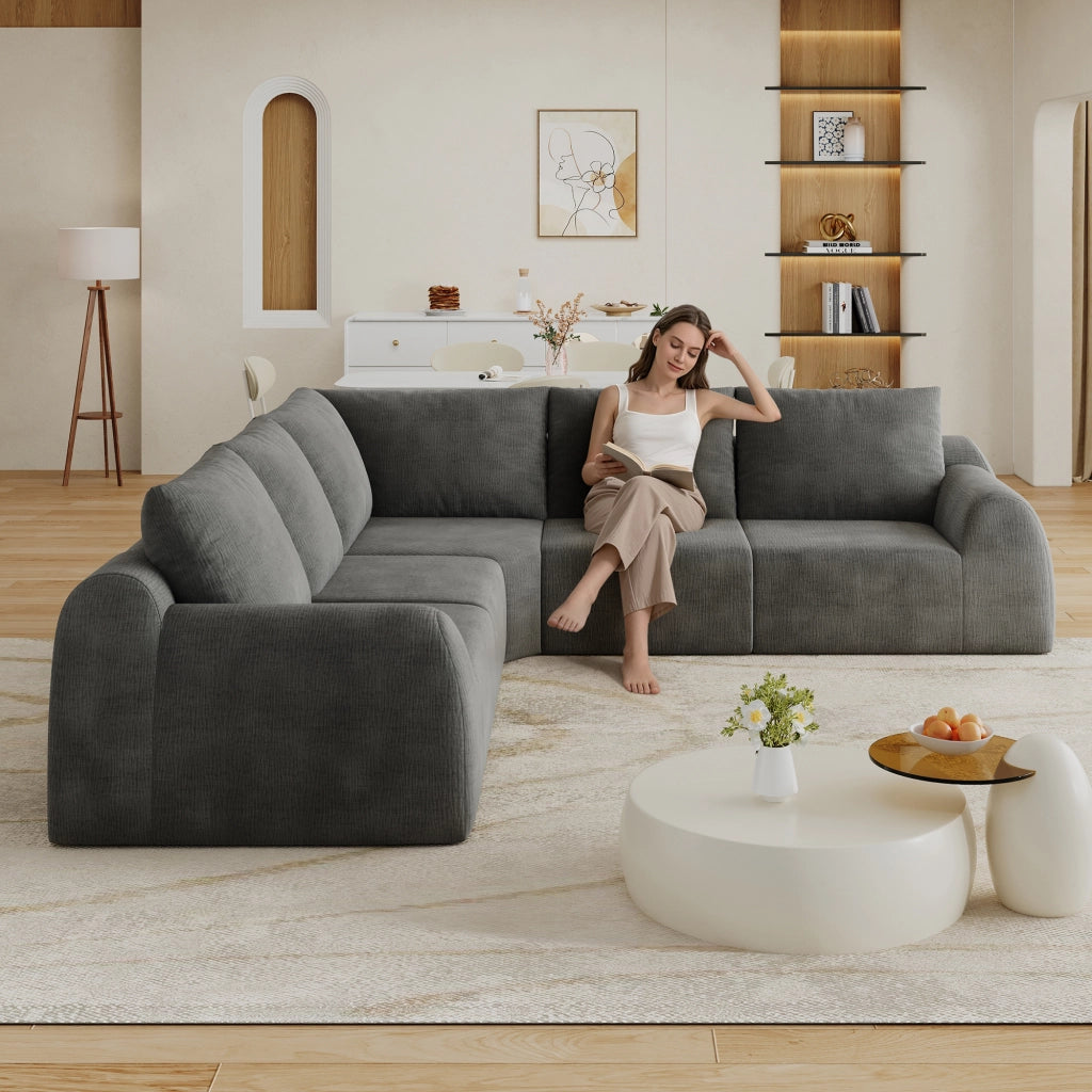 Divano in schiuma compressa senza montaggio con seduta morbida e soffice in chenille grigio scuro 267 × 267 × 85 cm