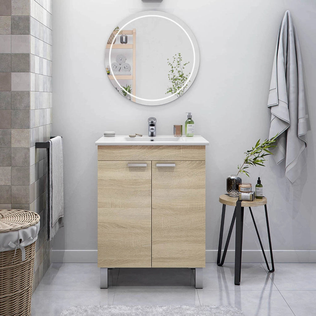Polino, Mobile Sottolavabo 2 Ante, 60x45x80h cm Marrone Rovere