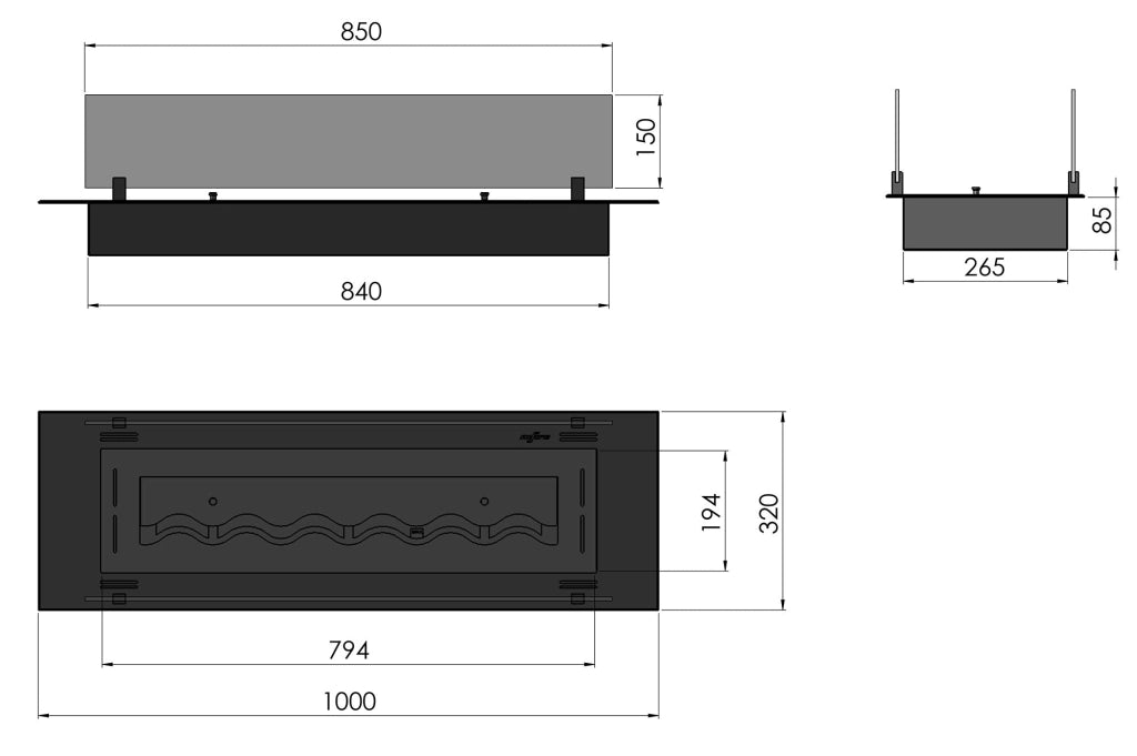 Bruciatore a Bioetanolo da Incasso 100x32x15 cm Insert Slim 1000 Nero con Vetro