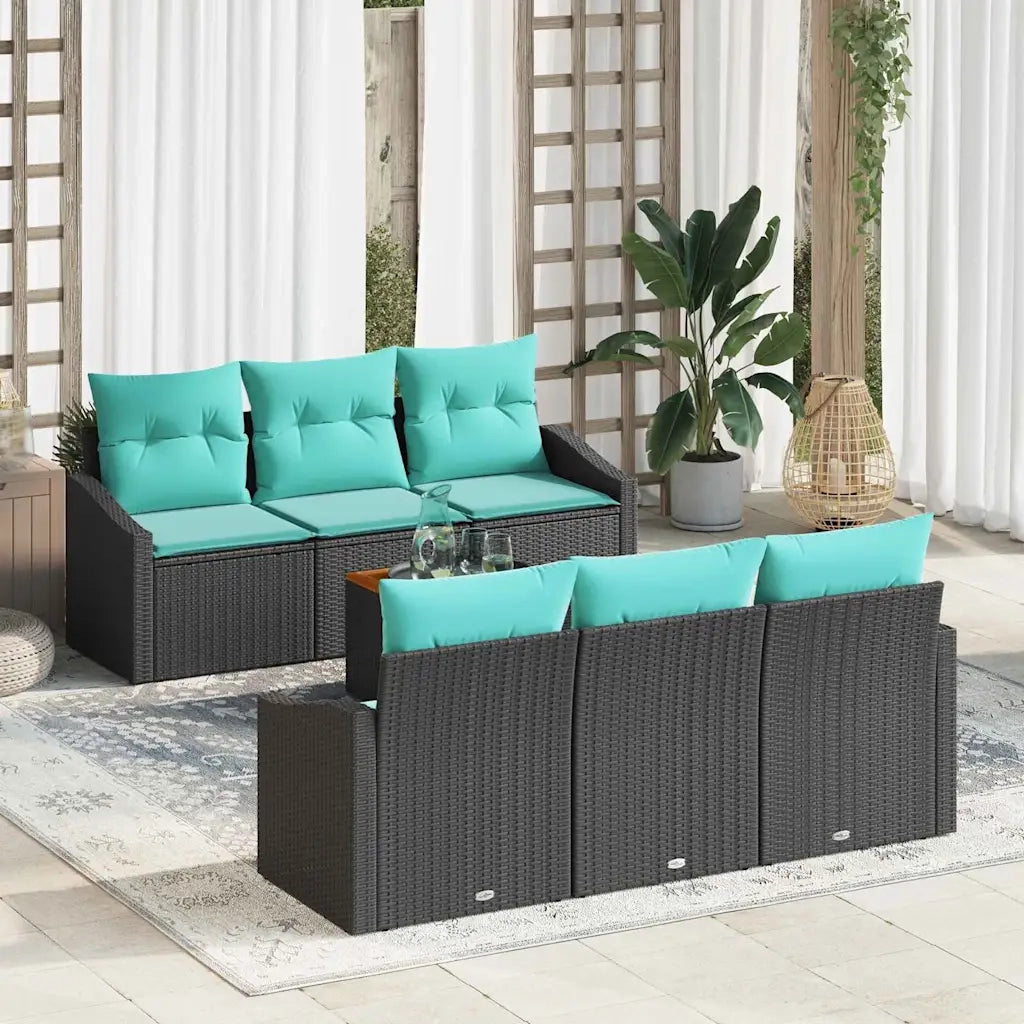 Set Divano da Giardino con cuscino 7 pcs Nero polyrattan