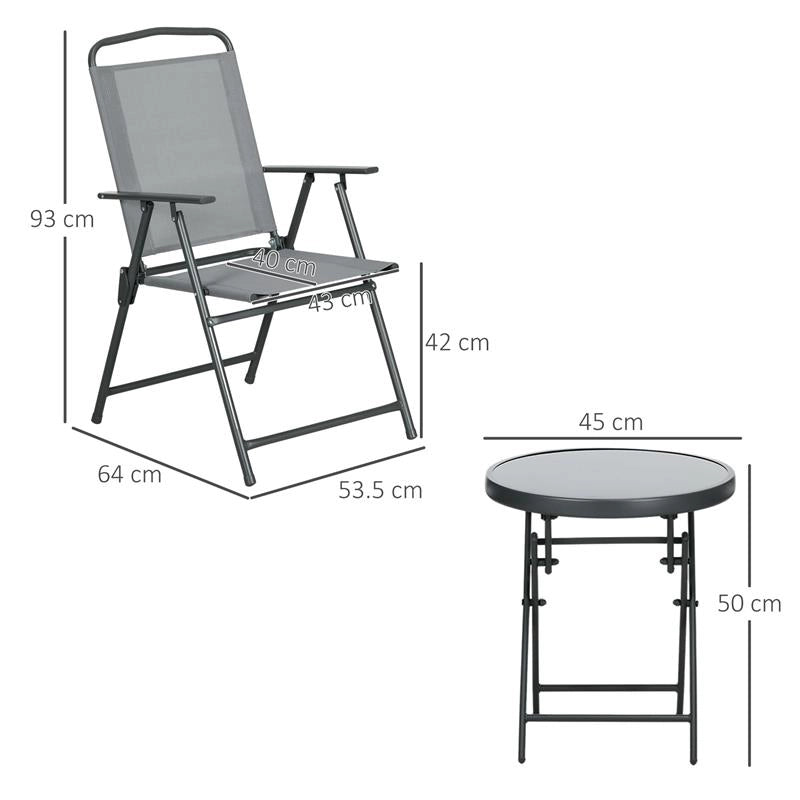 SET DA GIARDINO 3 PEZZI CON 2 SEDIE 53.5X64X93 CM E TAVOLINO DA CAFFÈ Ø45X50 CM, IN METALLO, GRIGIO CHIARO