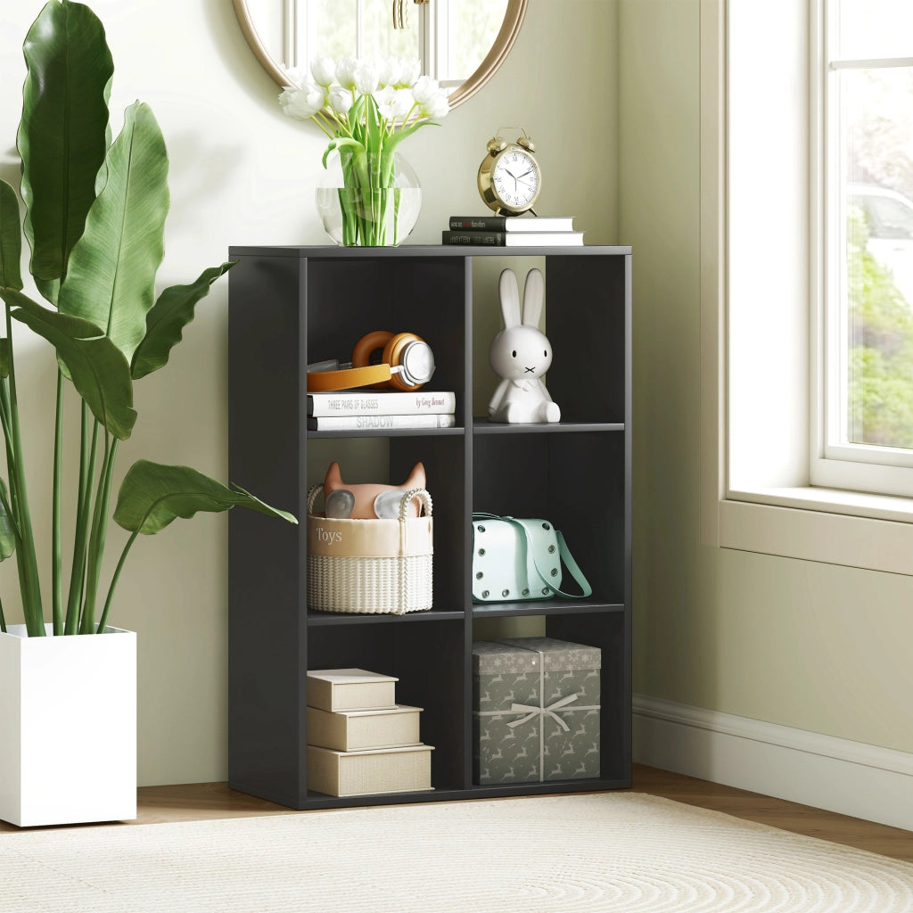 Libreria Cubi 6 Ripiani Portaoggetti ¨C zephmum ¨C Legno 61.5x29.5x91.5 cm Nero