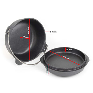 Dutch Oven Forno Olandese con Pentola in ghisa 2l sottopentola e solleva coperchio per fuoco campeggio