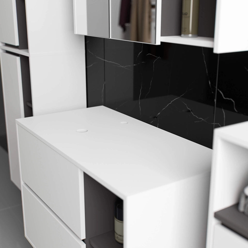 Mobile bagno senza lavabo VAMI sospeso Bianco, Grigio Grafite 90 cm 2 cassetti 90x45,5x60 cm