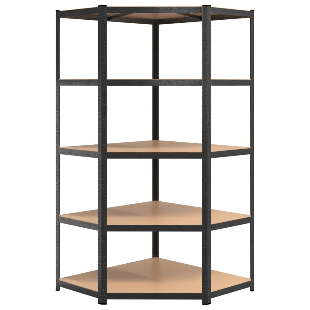 Scaffale angolare a 5 ripiani in acciaio e legno ingegnerizzato grigio 02_0045675