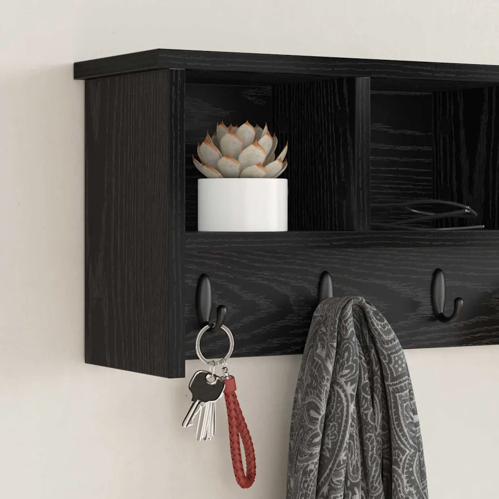 Appendiabiti a muro con lo scaffale Rovere Nero 75 x 16 x 26 cm 874316