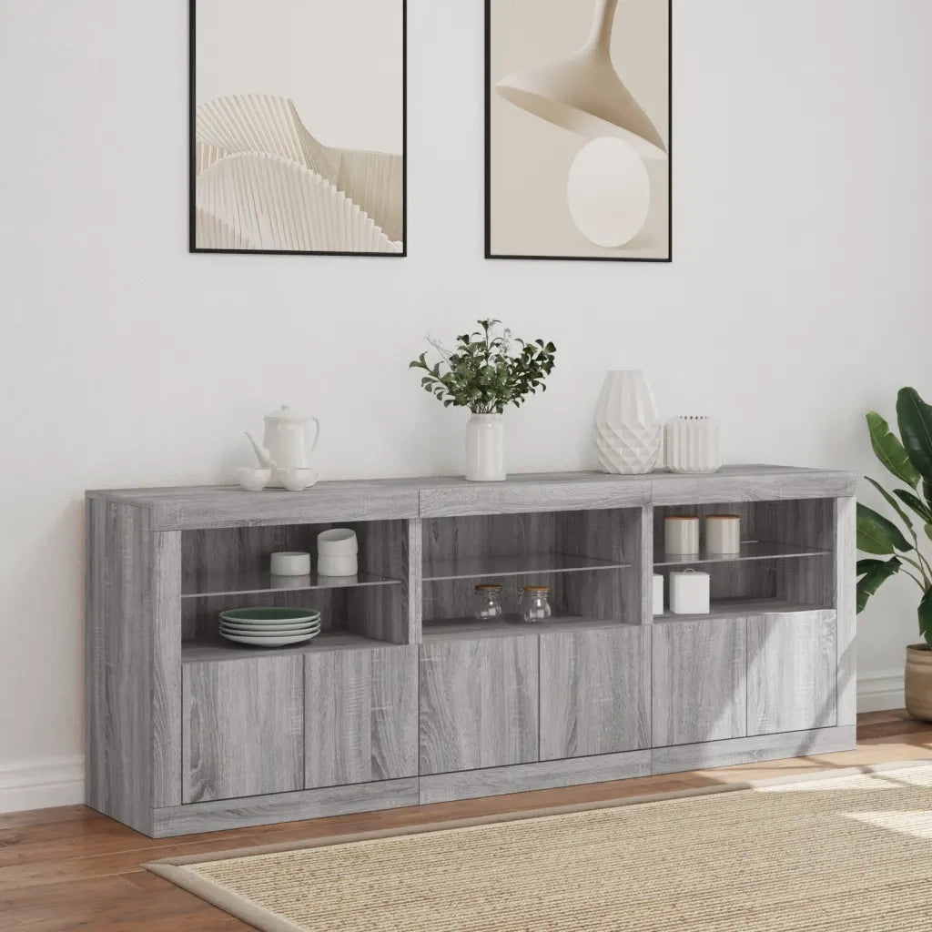 Credenza con Luci LED Grigio Sonoma 181,5x37x67 cm 3209007