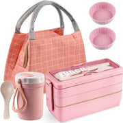 Borsa per picnic per adulti, contenitore per pane e accessori per bere, set di tazze, contenitore per pane per bambini con 3 tasche, contenitore per cibi senza grassi senza lecitina di soia, resistente al microonde, rosso