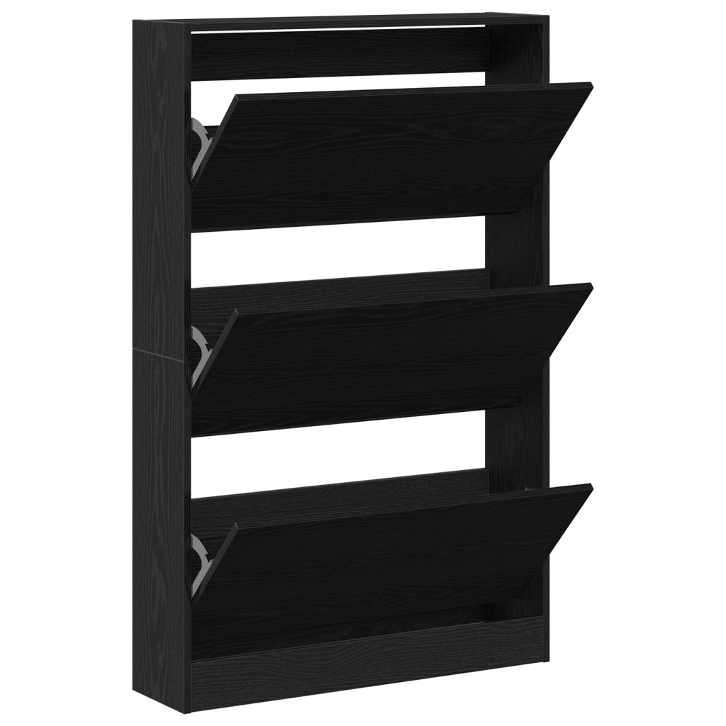 Armadio per scarpe Nero Rovere 80x21x125,5 cm in Legno ingegnerizzato