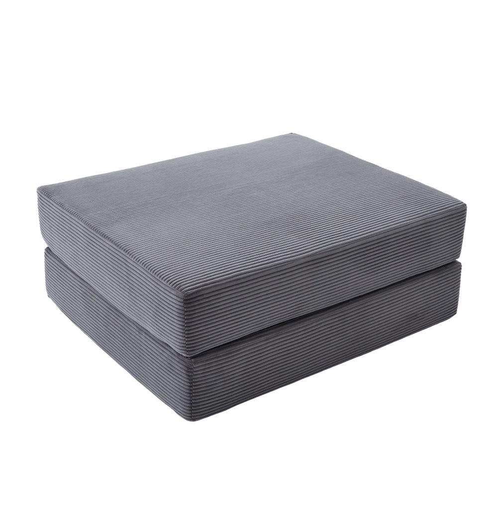 Pouf poggiapiedi convertibile in letto singolo in corduroy grigio scuro; 109x95x43 cm