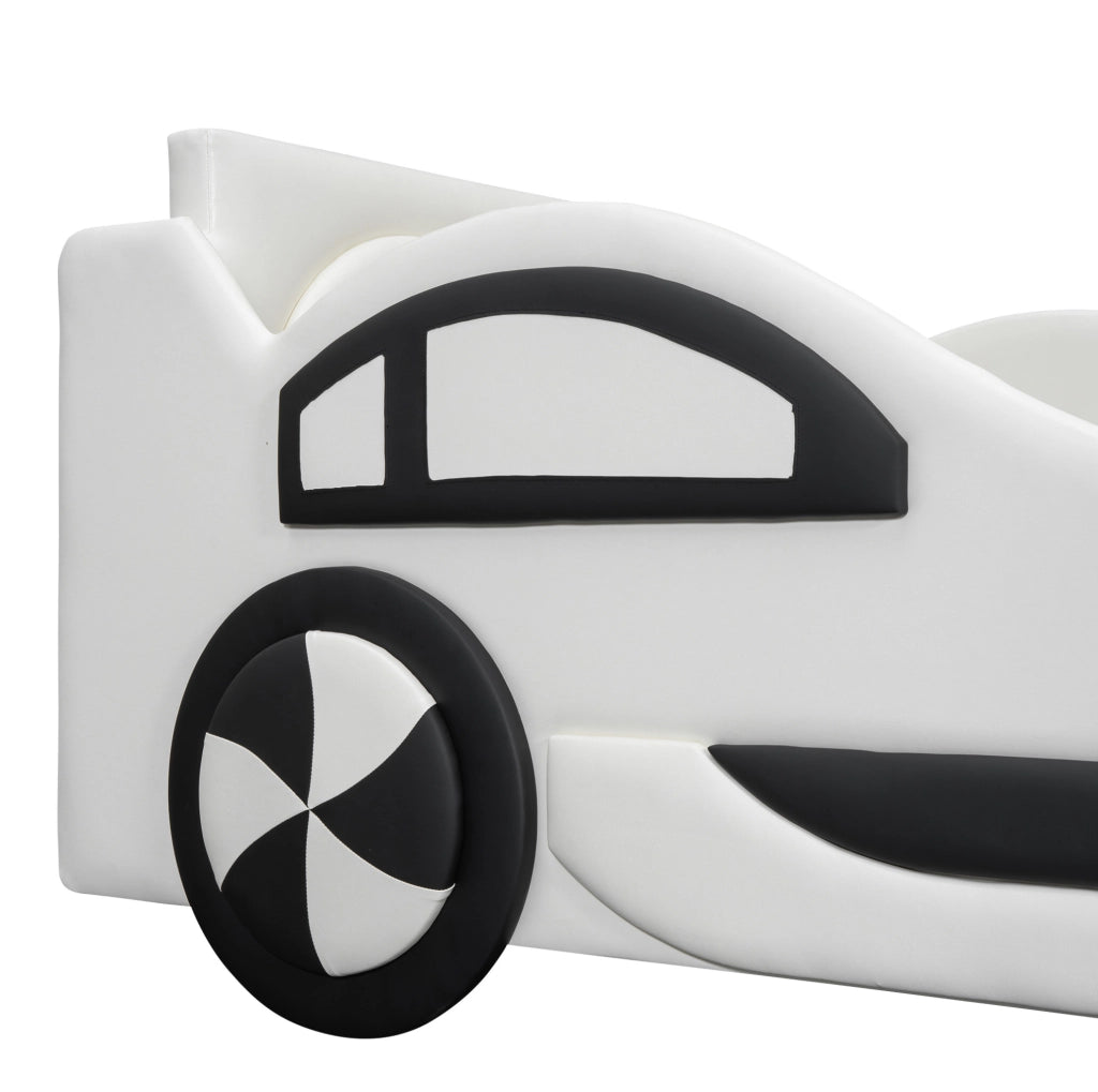 Letto auto bambini 90x200 cm con rete a doghe e contenitore; PU; bianco