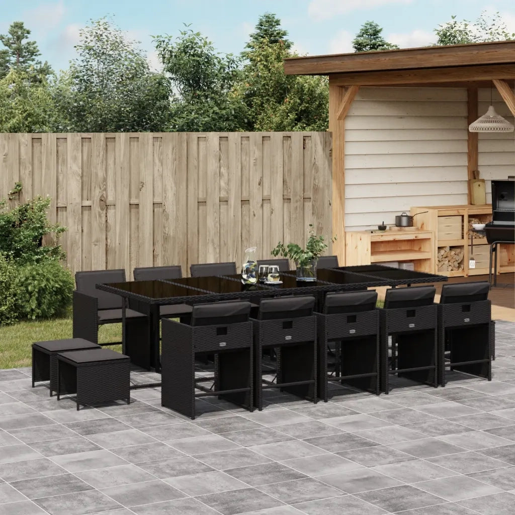 Set da Pranzo da Giardino 15 pz con Cuscini Nero in Polyrattan 3277938