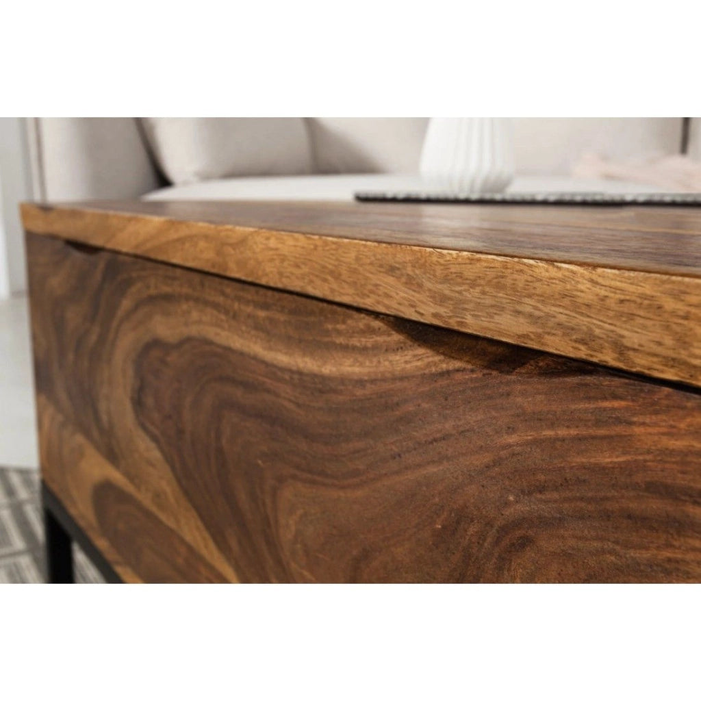 Tavolino basso ORBO in legno massiccio 110 cm – Piano sollevabile e contenitori integrati