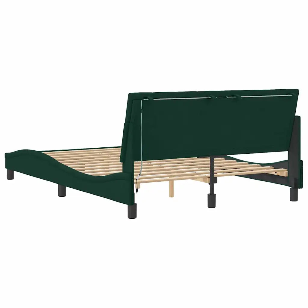 Giroletto con LED senza Materasso-Struttura Letto Hanko Verde Scuro 140x190 cm in Velluto