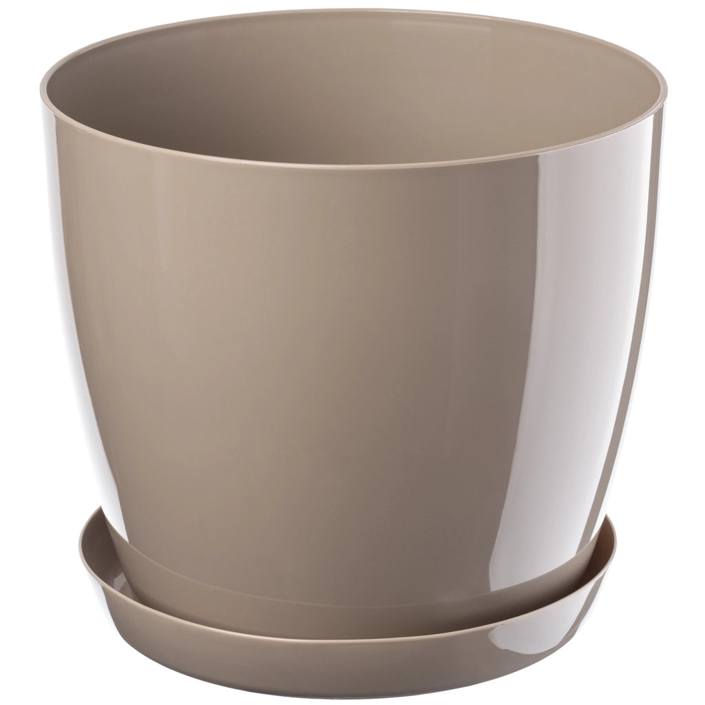 Vaso da fiori KADAX con sottovaso e coperchio in plastica, 23 cm, beige. Vaso da fiori Kadax