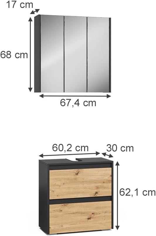 Set di mobili da bagno Majest, Antracite/Artisan, 2 parti