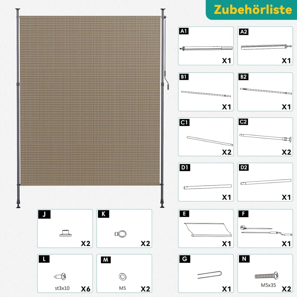 Tenda Verticale HDPE 200×310 cm Marrone, Tenda a Pinza Estensibile, Senza Forare, Privacy, Protezione Solare UV, Antivento, Resistente Alle Intemperie - per Balcone, Giardino, Terrazza
