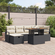 Set Divano Giardino da 7 Pezzi con Cuscini Nero Rattan Polimerico