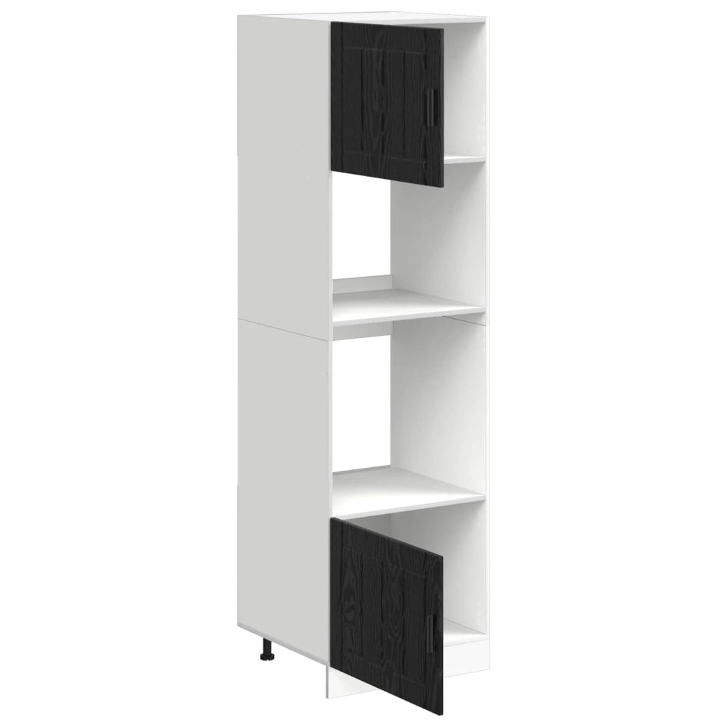 Mobile da cucina moderno da parete 60 x 57 x 207 cm spazio di archiviazione efficiente design elegante in legno ingegnerizzato rovere nero 02_0056324
