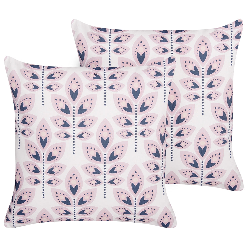 Set di 2 cuscini da giardino in poliestere beige 45 x 45 cm Cuscino da lancio rettangolare con motivo a foglia dal design moderno