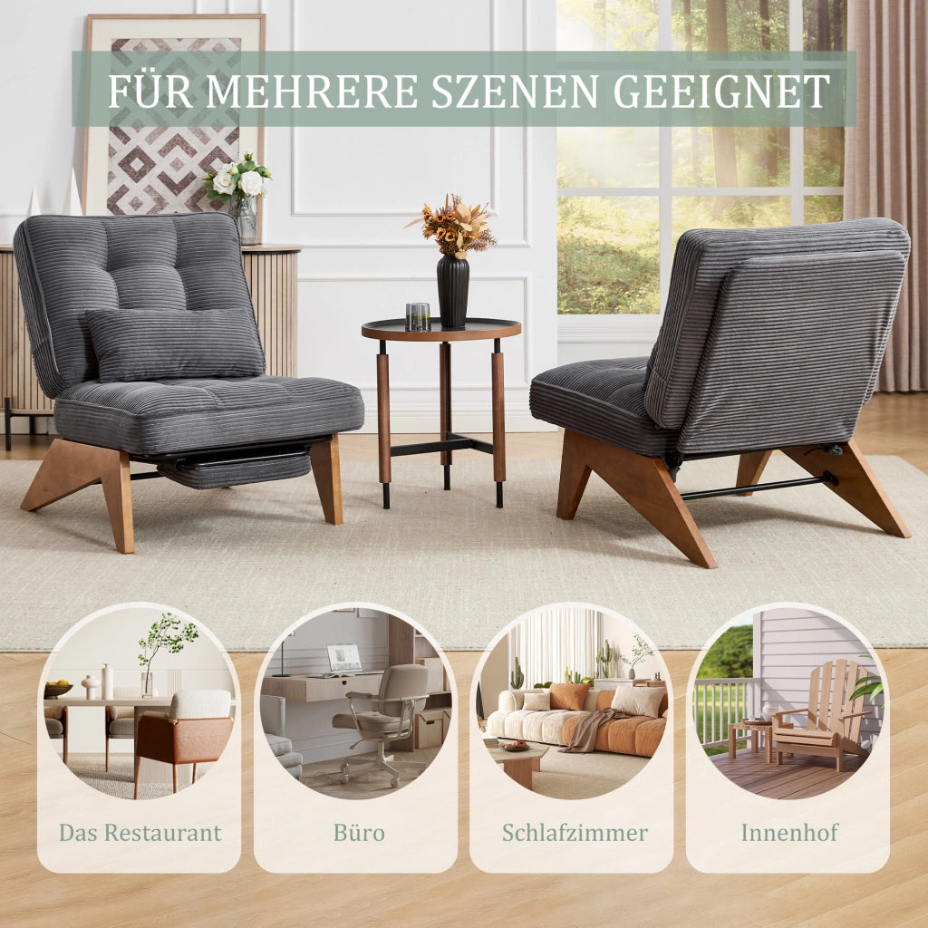 POLTRONA reclinabile in corduroy 127x73x90 cm grigio scuro con cuscino lombare