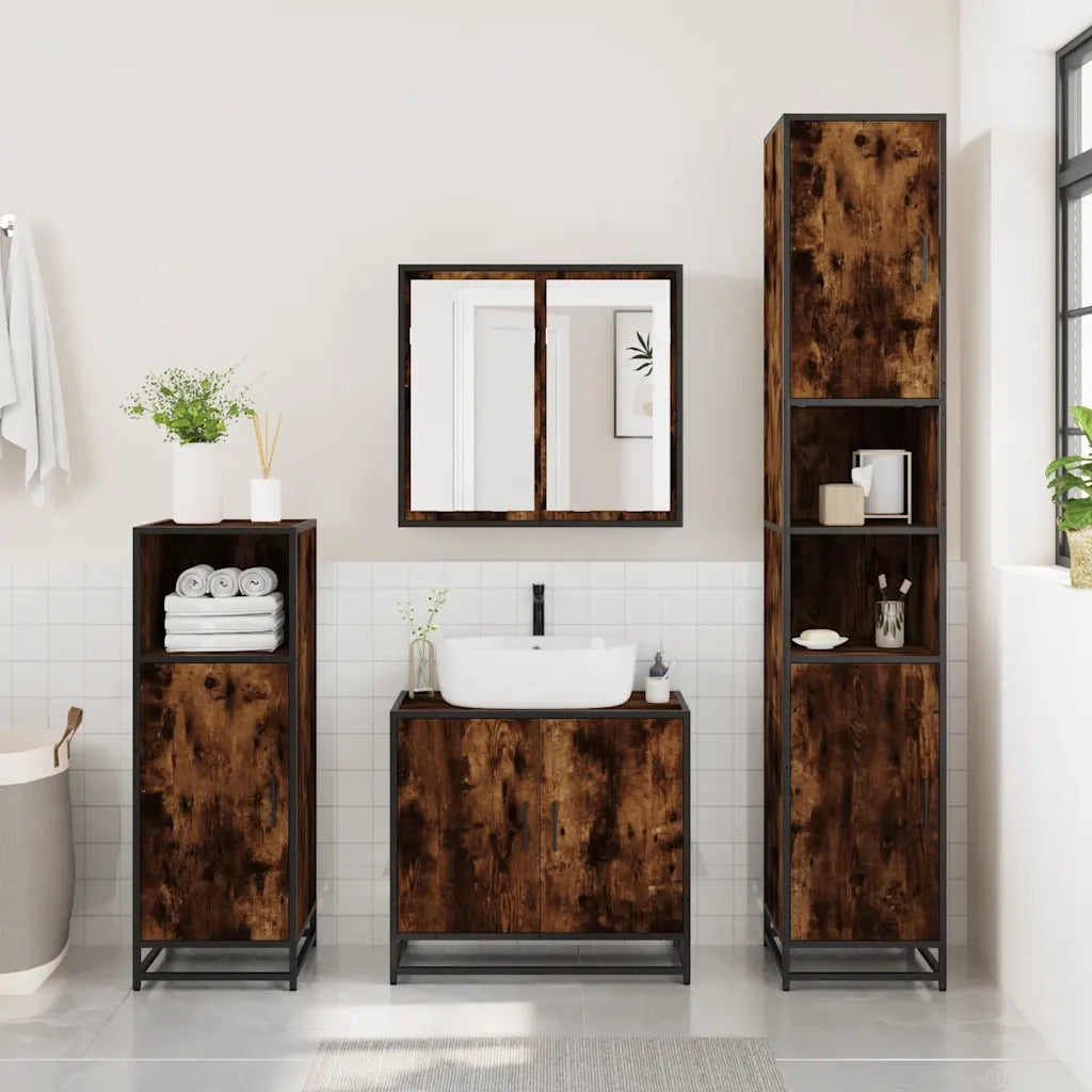 vidaXL Mobile Bagno Specchio Rovere Fumo 65x20x60 cm Legno Multistrato