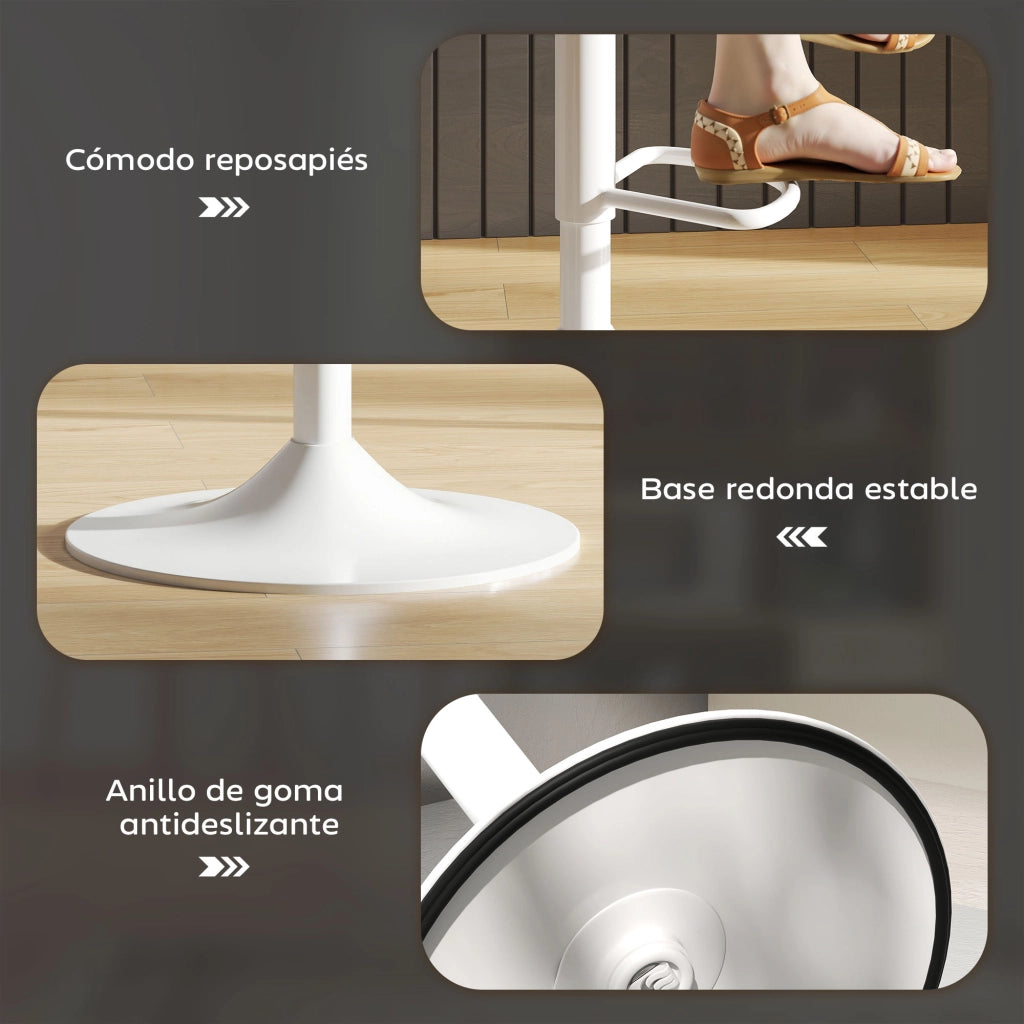 Sgabello Alto Regolabile 360¡ã con Schienale e Poggiapiedi ¨C Zephmum ¨C 40,5x44x84-104 cm Bianco
