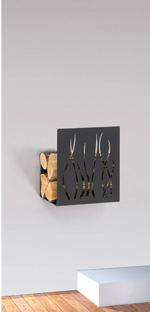 Portalegna da Parete o Appoggio 37x24x32,5 cm Crea Fuoco in Acciaio Verniciato Nero