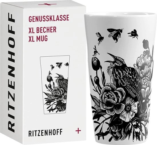Caffè in vaso da caffè XL 500 ml – serie di lusso nr. 1 – tazza di porcellana, stile urbano – oggetto di design, nero, bianco