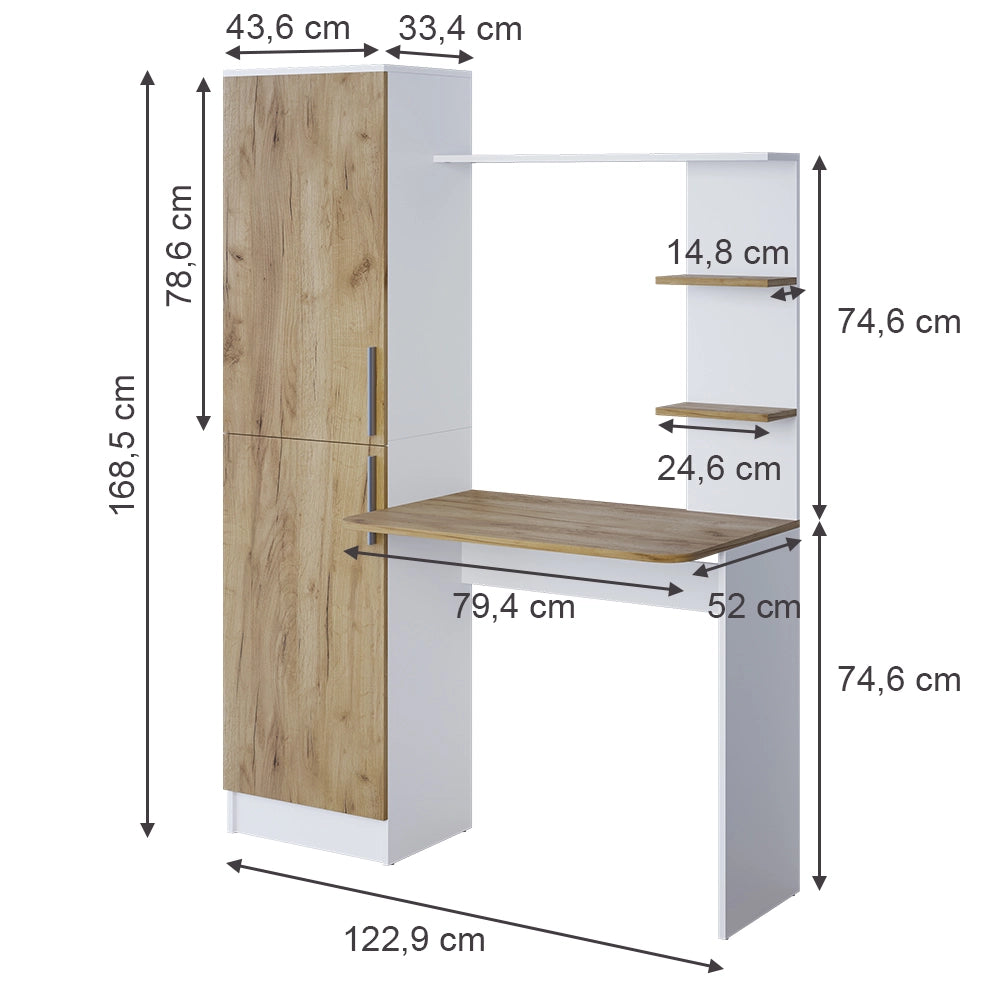 Vicco Scrivania Rovere bianco/dorato 122.9 x 33.4 cm