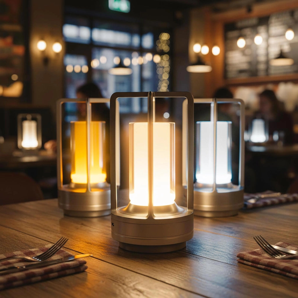 Lampada da tavolo ricaricabile USB LED 3W dimmerabile senza fili luce atmosfera per tavolini bar pub ristorante COLORE ARGENTO