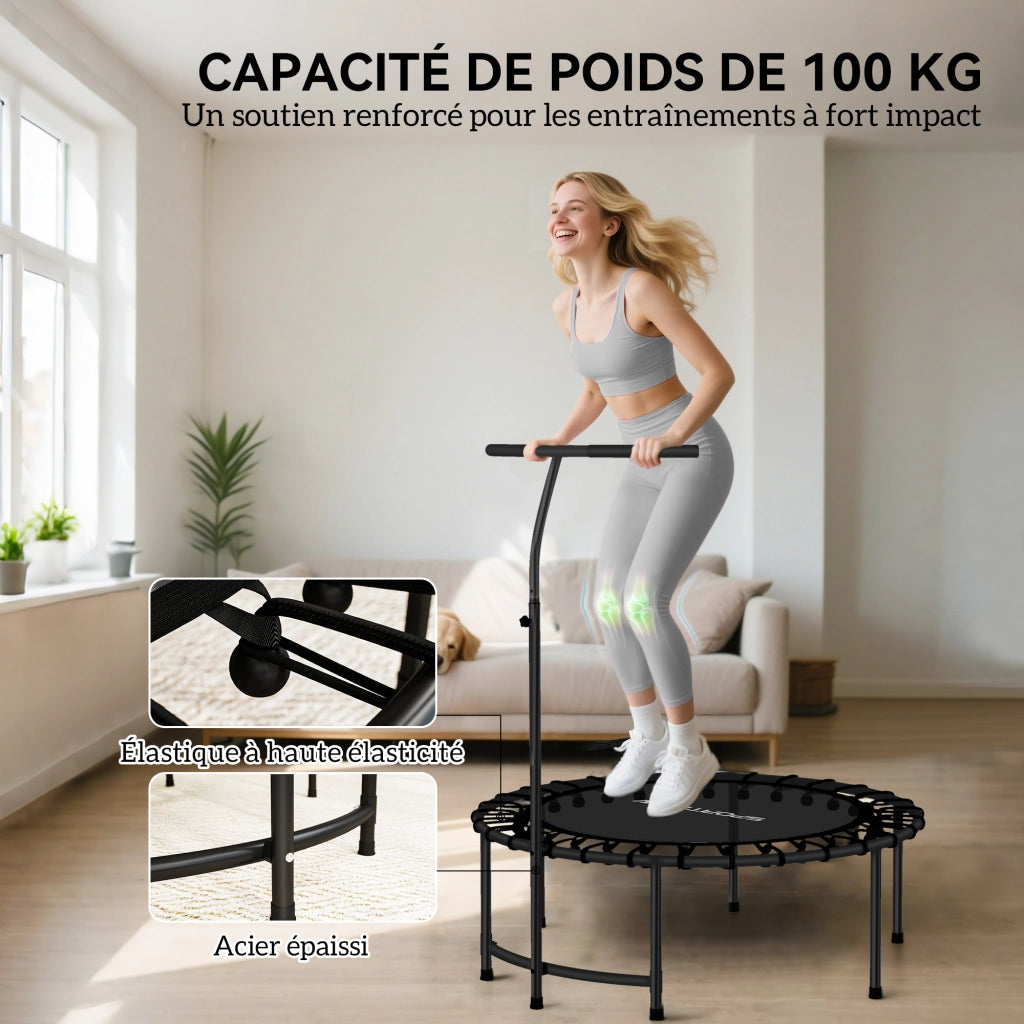 Trampolino Fitness con Corde Elastiche ¨C zephmum ¨C Nero, Acciaio, ?102x132cm