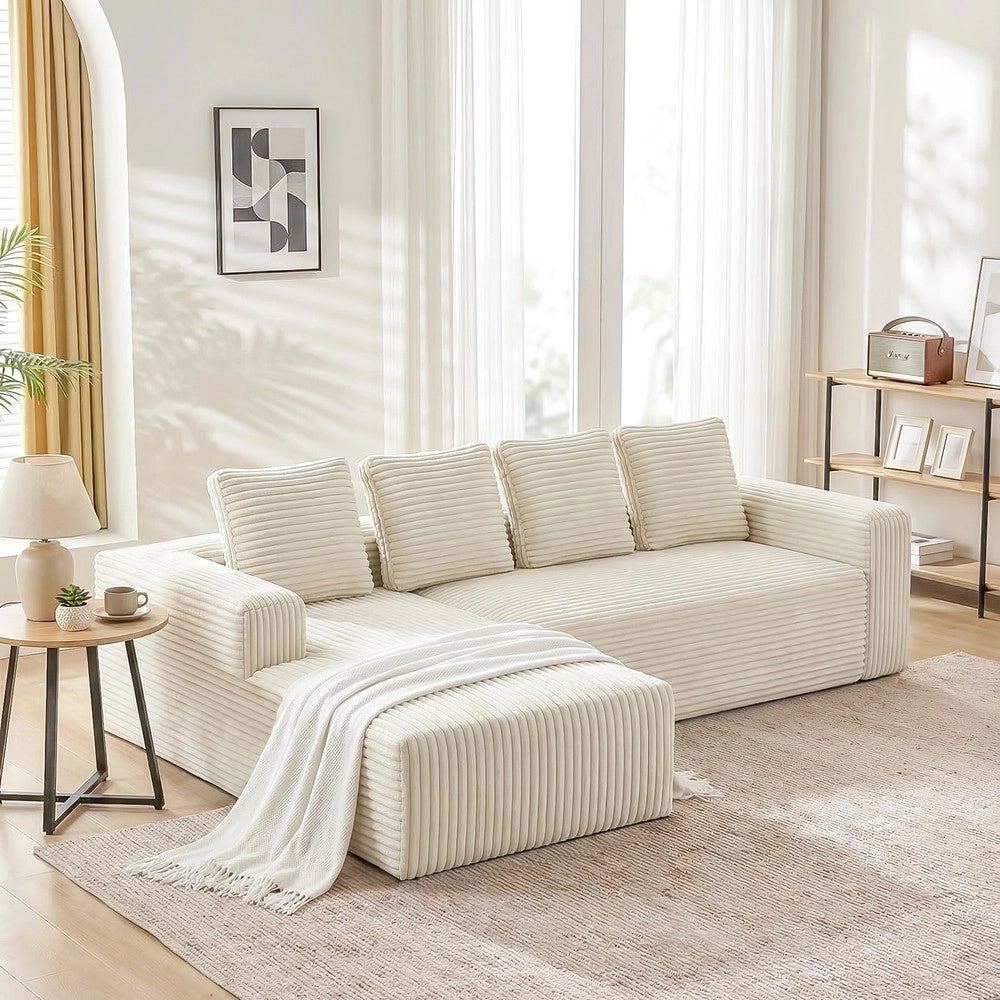 Divano angolare con chaise longue ¨C Minimal ¨C beige velluto corduroy imbottito