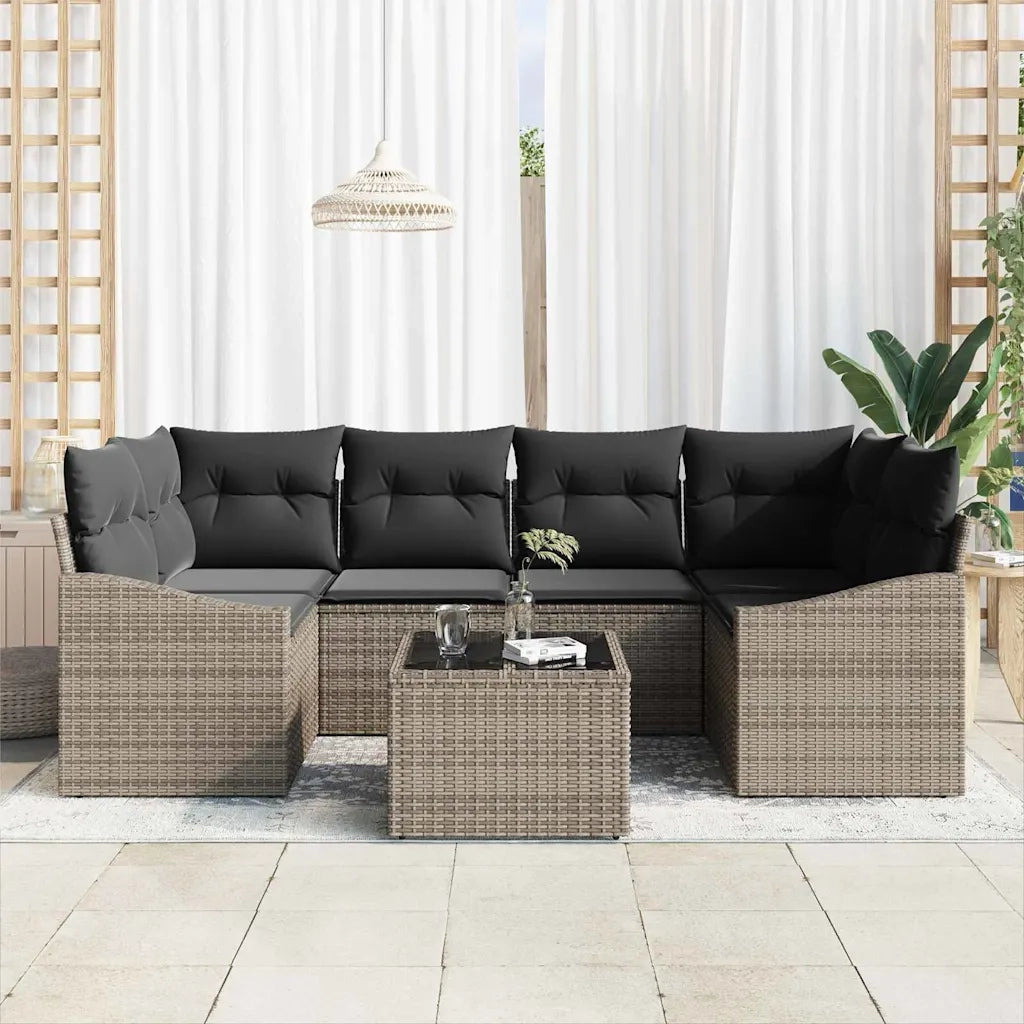 Set di divani con cuscino 7 pcs Grigio polyrattan