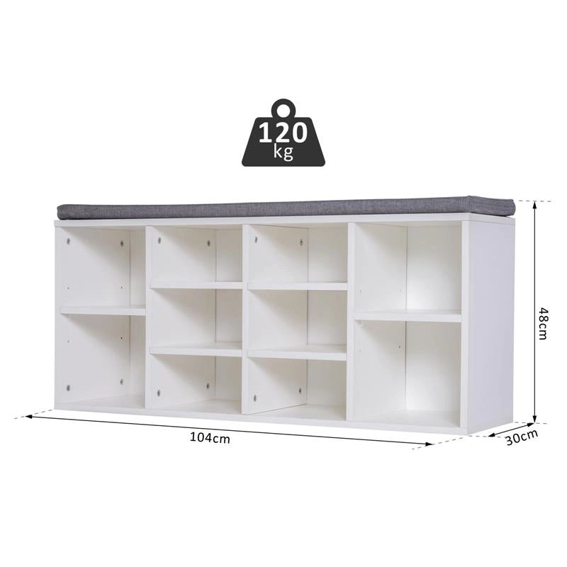 PANCHINA SCARPIERA CON RIPIANI REGOLABILI 104X30X48 CM IN LEGNO BIANCO E GRIGIO