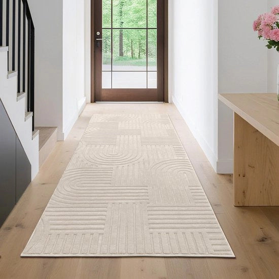 Tappeto Antiscivolo Runner Beige per Cucina, 80x200 cm, Fatto a Mano, Moderno, Ideale per Entrata, Camera da Letto, Salotto